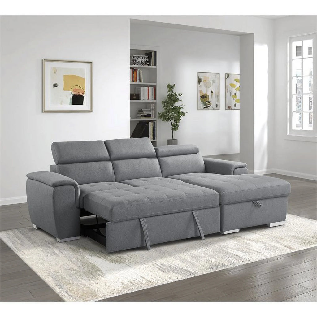 Gray 2-Piece Fabric Sectional with Pull-Out Bed K4498