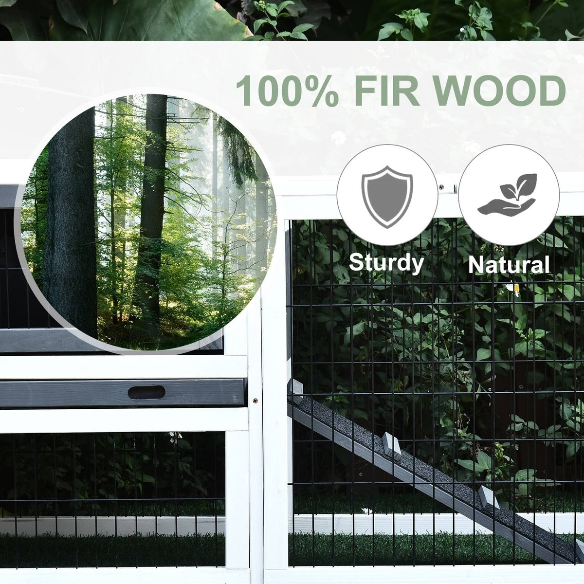 Solid Wood Rabbit Hutch with Black Metal Cage and Easy Clean Tray Q7798