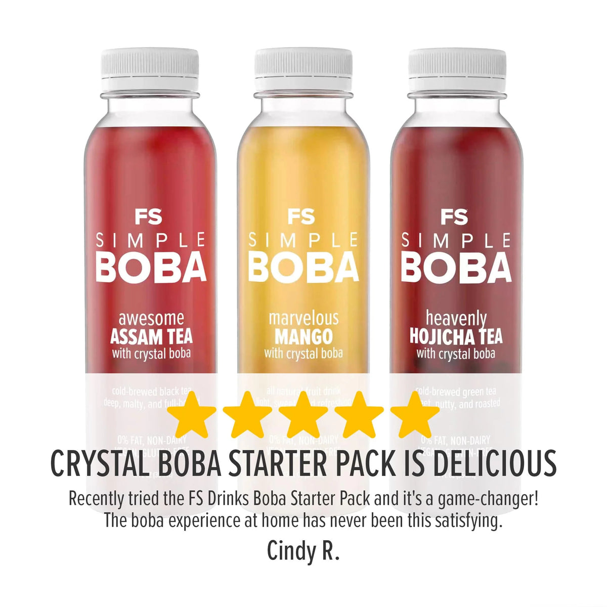Assam Black, Hojicha Green, Mango Juices with Crystal Boba, 6-Pack of 12oz Bottles X15632