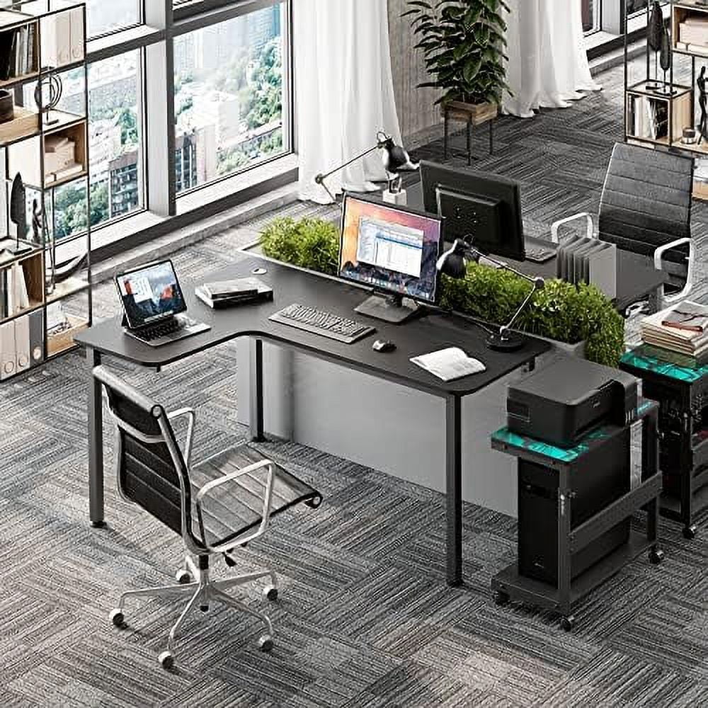 60 Inch Black L Shaped Computer Desk with Metal Legs Q26170