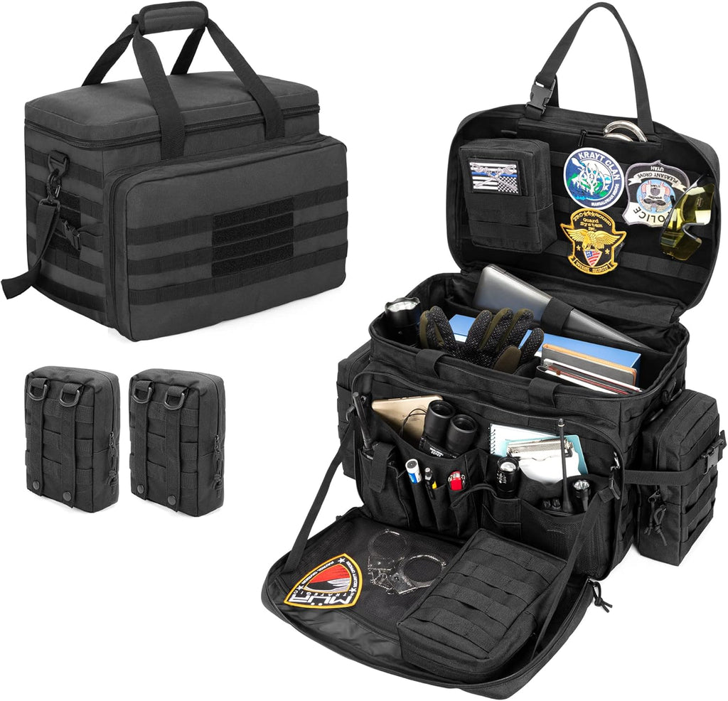 Black Patrol Duty Bag with 2 Detachable MOLLE Pouches & Laptop Layer L125