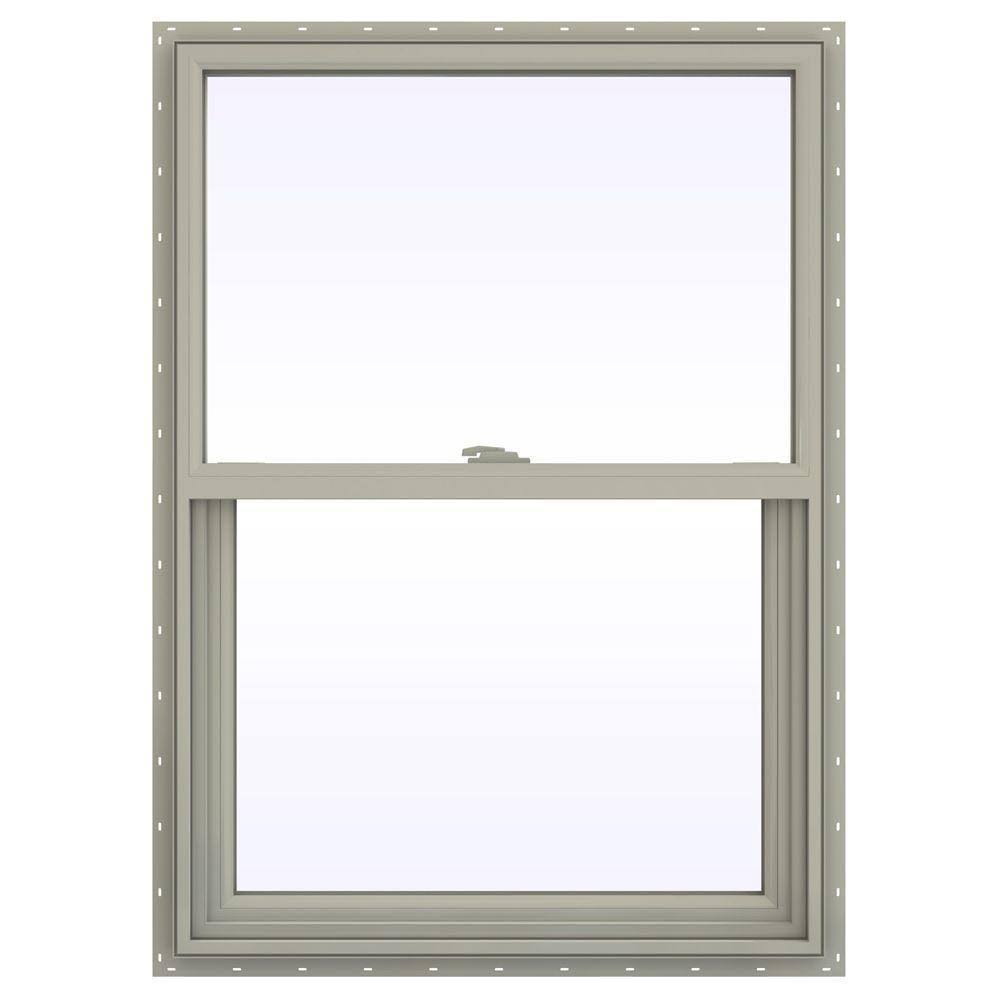 Desert Sand Vinyl Single Hung Window with Fiberglass Mesh Screen P4531