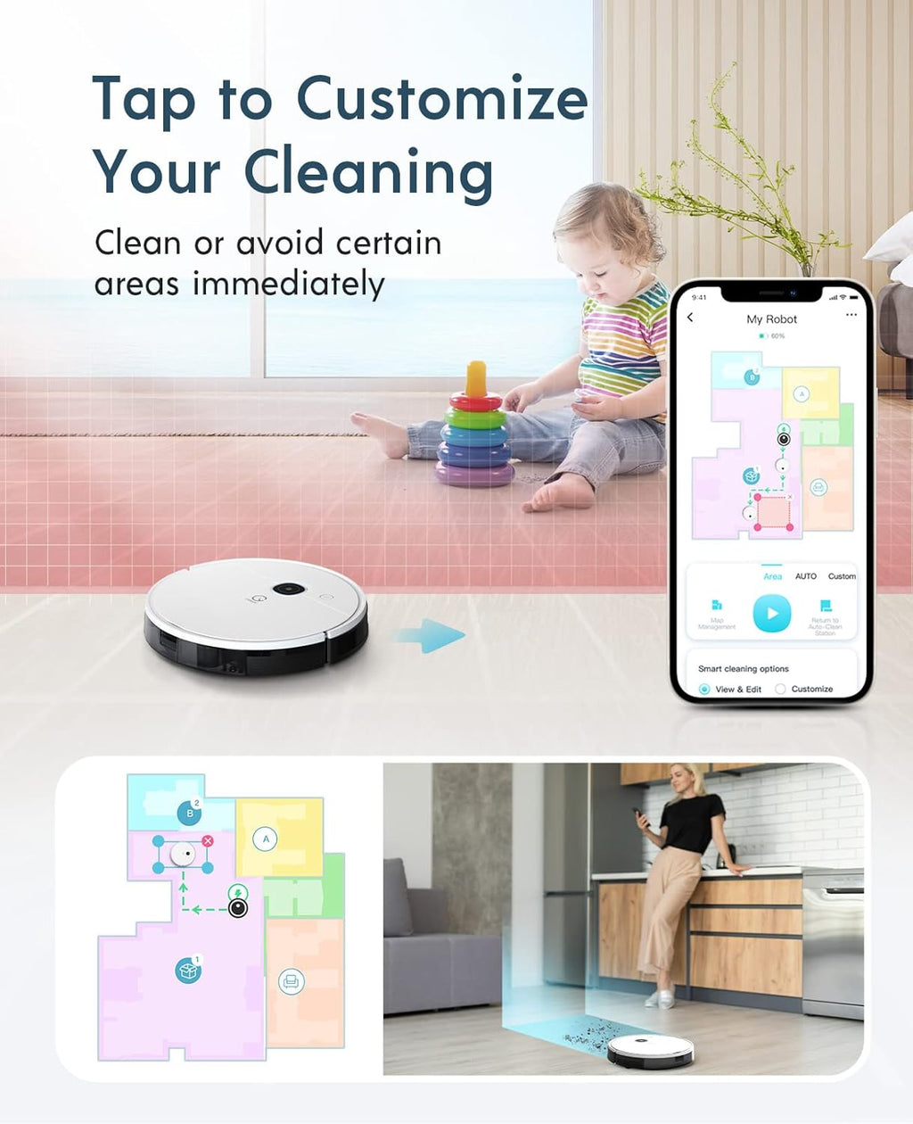 Robot Vacuum, 3000Pa Suction, Carpet Detection, Smart Visual Mapping, 110mins Runtime Q3998