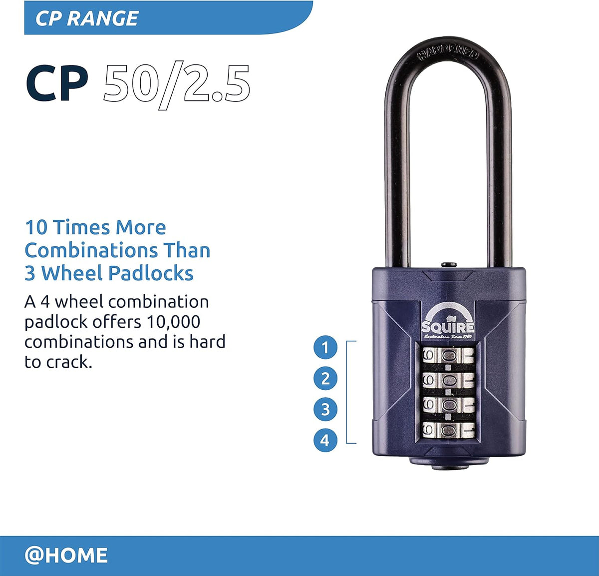 Blue 50 mm 4 Wheel Combination Padlock, Pack of 2 K798