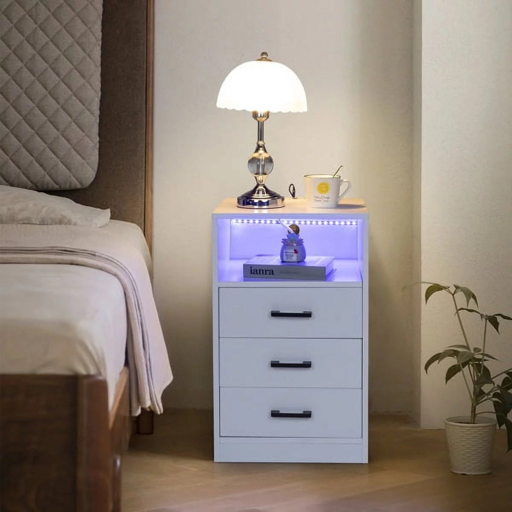 White End Table with Charging Station and 3 Storage Drawers Q325722