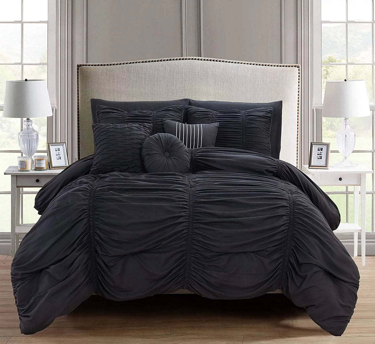 10-Piece Pleated Comforter Set King/Cal King Black H882955