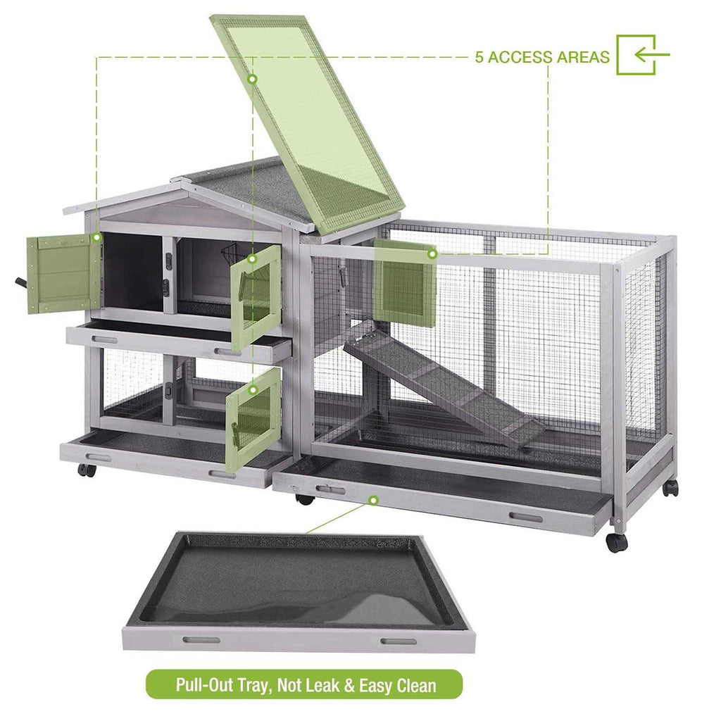 Outdoor Rabbit Hutch on Wheels with Run W409