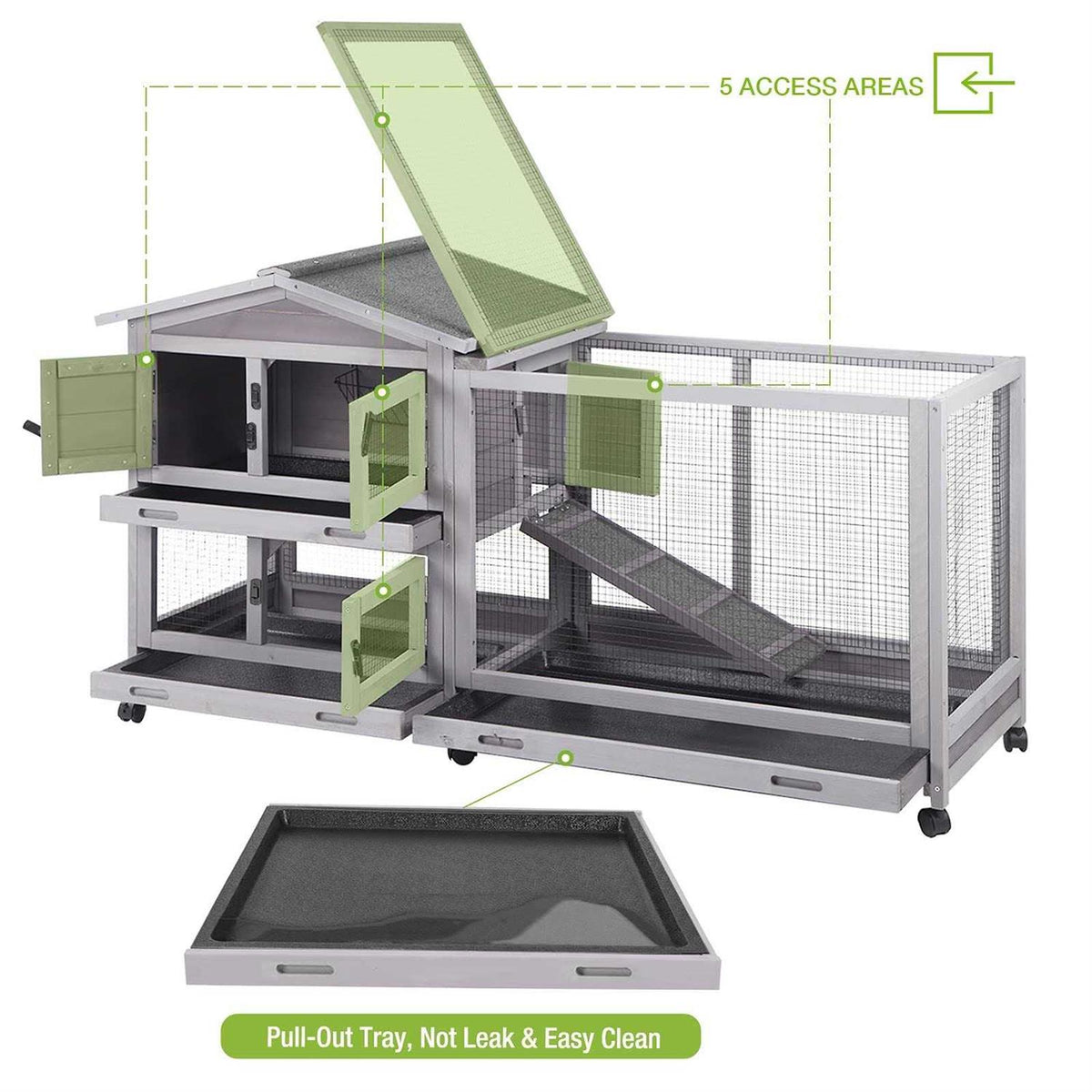 Outdoor Rabbit Hutch on Wheels with Run W409
