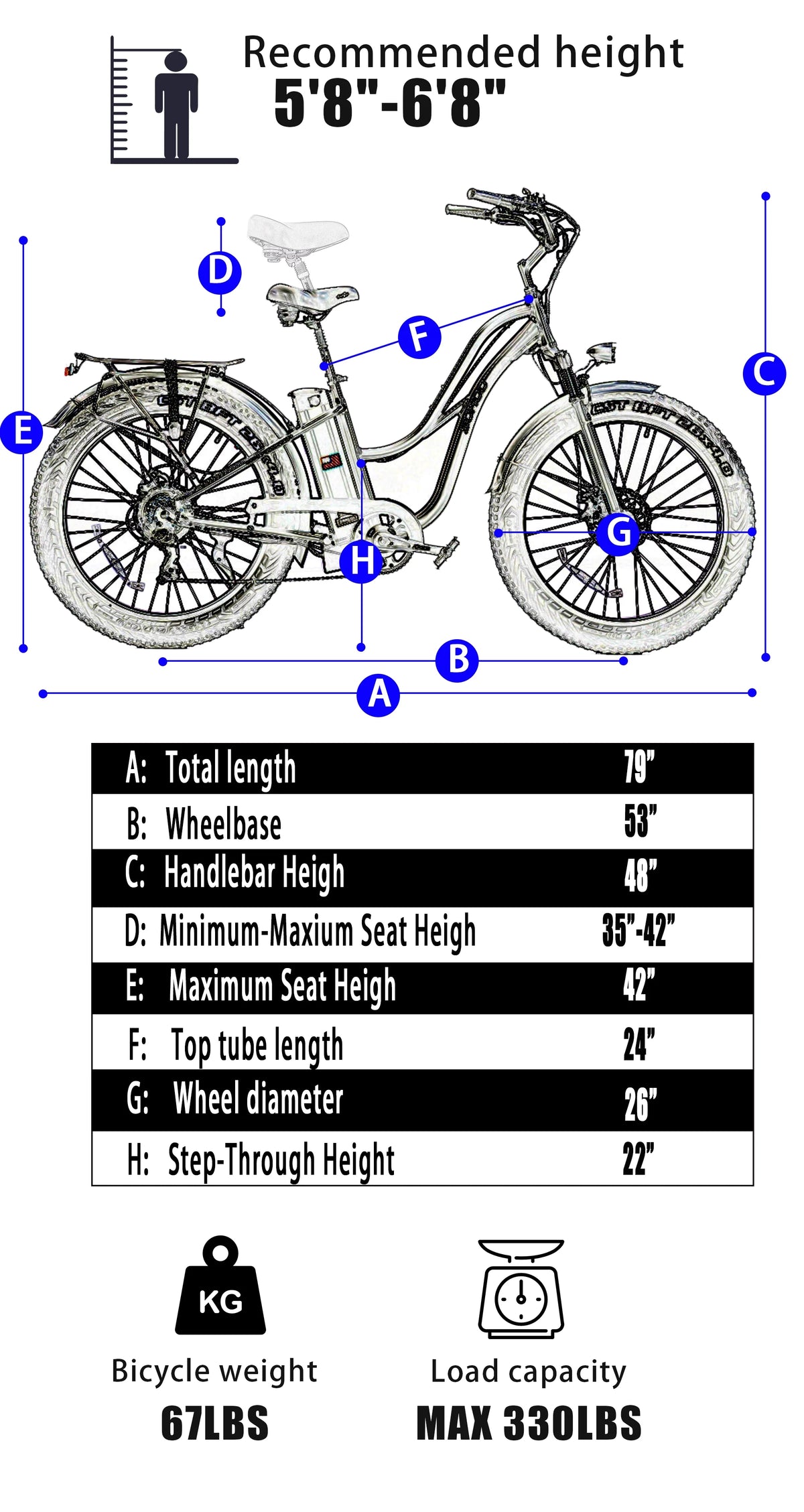 48V 750W 16Ah 26" Step-Thru Beach Cruiser Electric Bicycle N648682