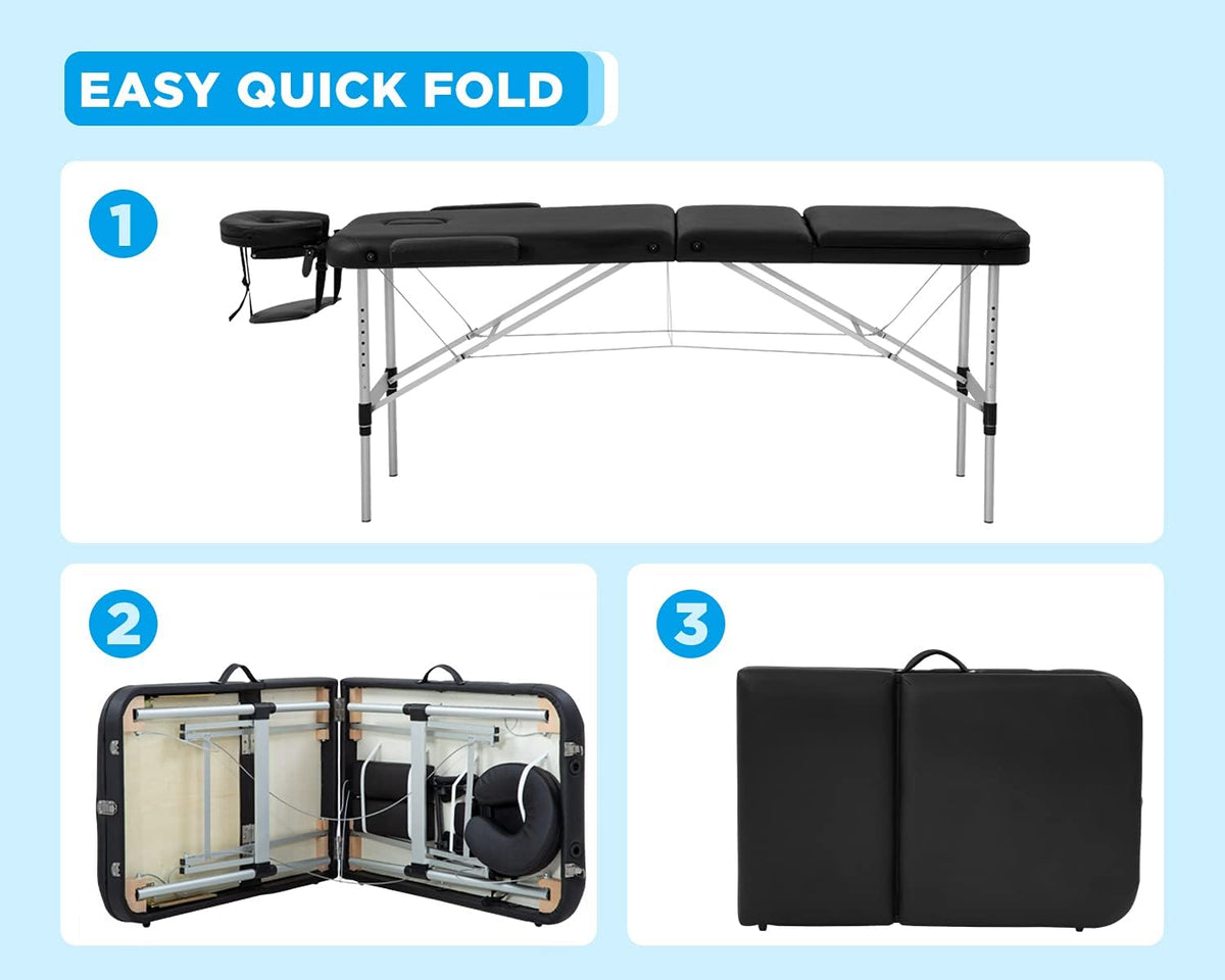 Portable 3 Folding Massage Table with Carry Case C50568