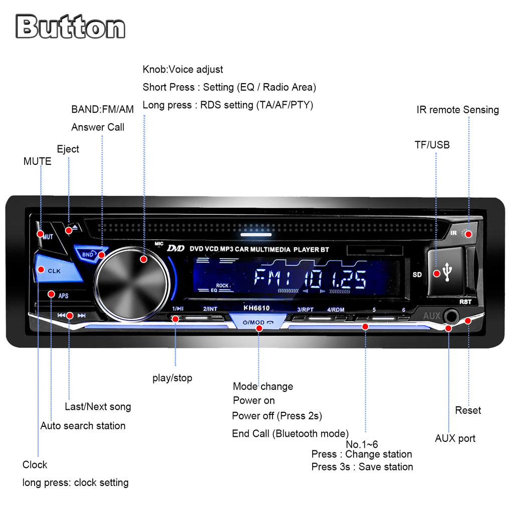 Single DIN Car Stereo with CD/DVD Player Bluetooth AM/FM Radio B4232