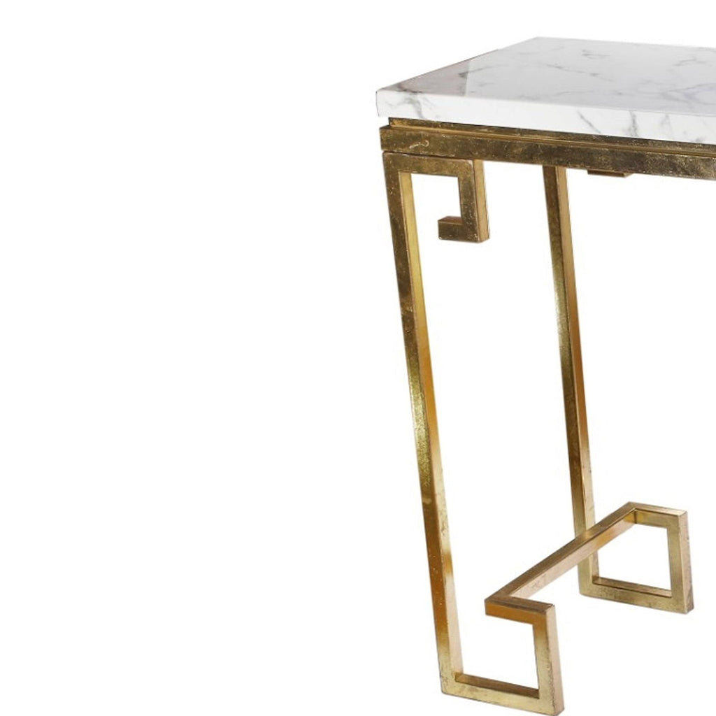 Modern Iron Console with Stone Top Gold White Y922
